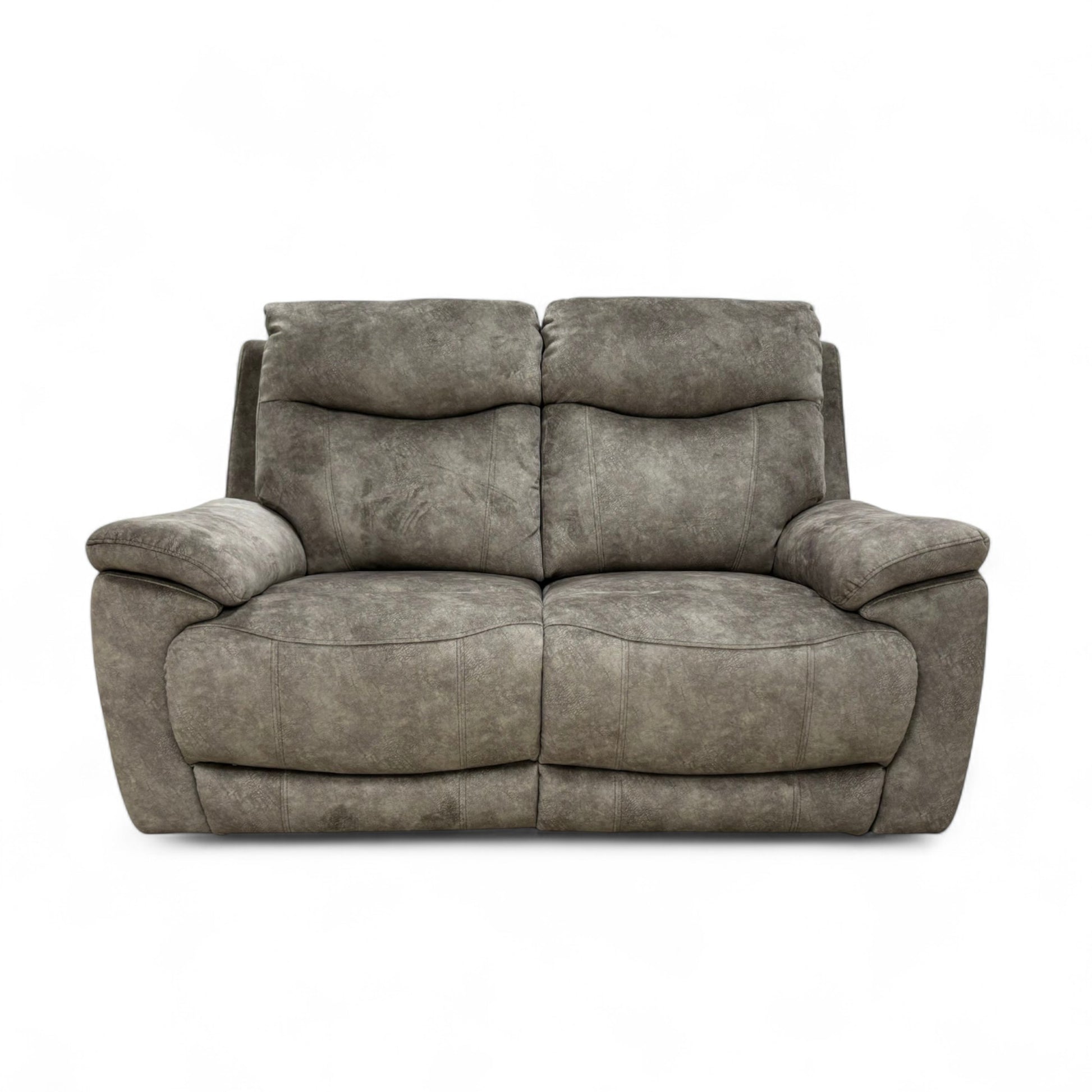 The Charcoal Grey Velvet Sloane Sofa with the power recliner footrest fully extended, showing the comfortable lounging position.