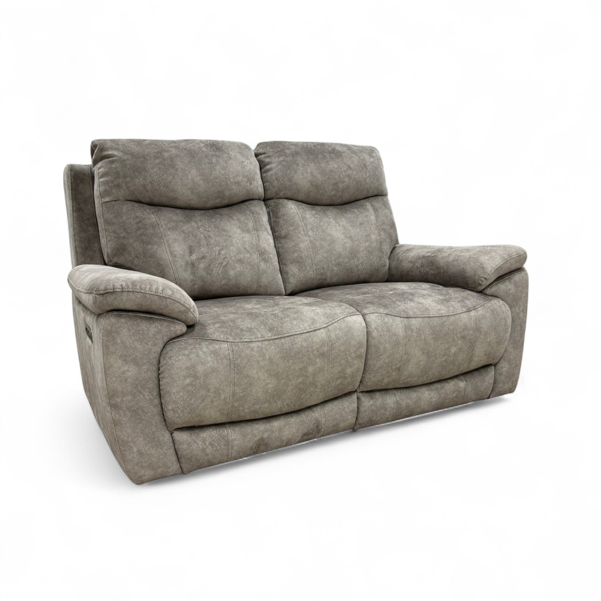 Detailed view of the footrest extension mechanism of the Sloane recliner, showing the gap beneath the cushion when partially open.