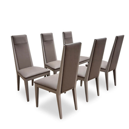 'Lusso' Taupe Panelled Faux Leather Dining Chairs - Set of 6