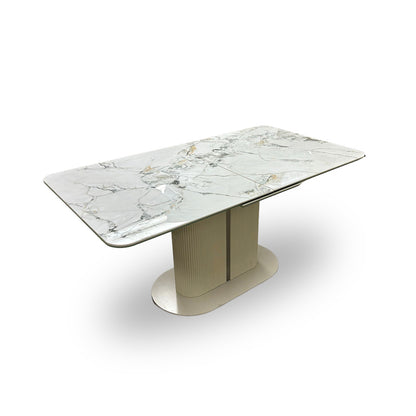 'Avorio' Marble Effect Ceramic-top Pop-Up Large Extending Dining Table