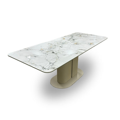 'Avorio' Marble Effect Ceramic-top Pop-Up Large Extending Dining Table