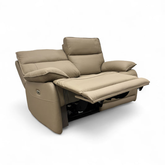 'Lugo' Latte Leather Power Recliner 2 Seater Sofa