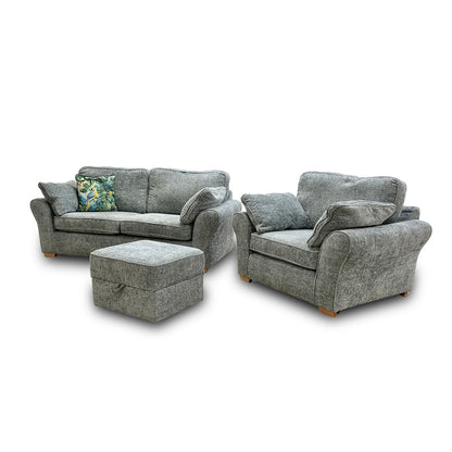 ‘Challenger’ Duck Egg Weave Fabric 3 Seater Sofa + Armchair + Storage Footstool