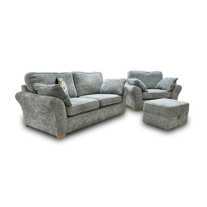 ‘Challenger’ Duck Egg Weave Fabric 3 Seater Sofa + Armchair + Storage Footstool