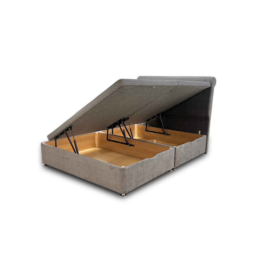 'Kash' Grey Velvet Side Ottoman Bed - King