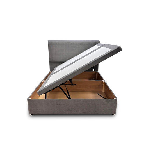 'Kash' Grey Velvet Side Ottoman Bed - King