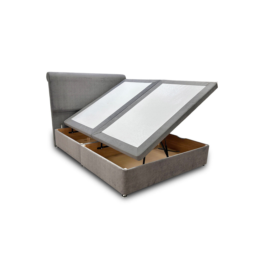 'Kash' Grey Velvet Side Ottoman Bed - King