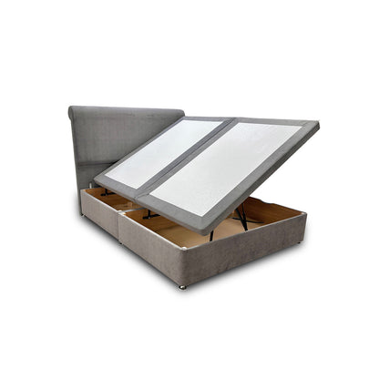 'Kash' Grey Velvet Side Ottoman Bed - King