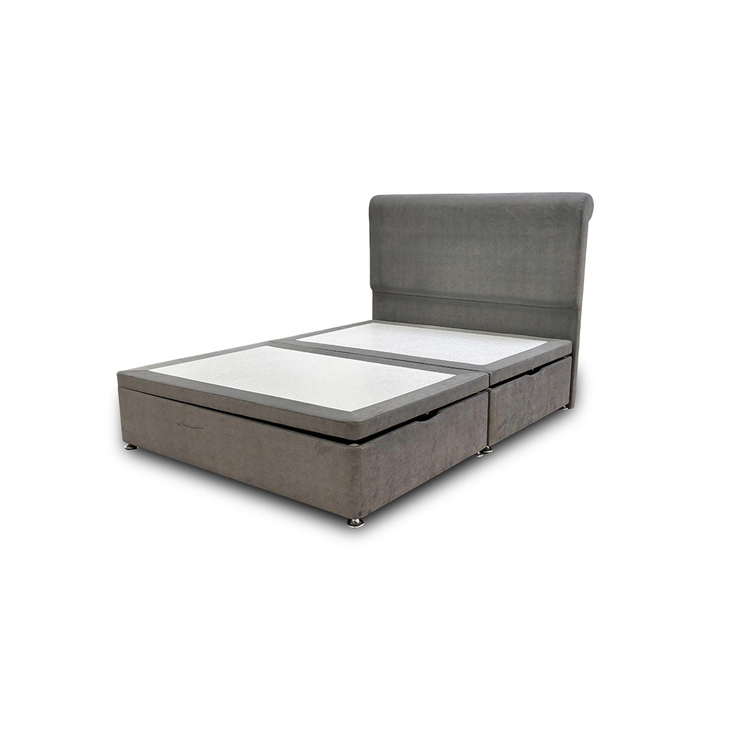 'Kash' Grey Velvet Side Ottoman Bed - King