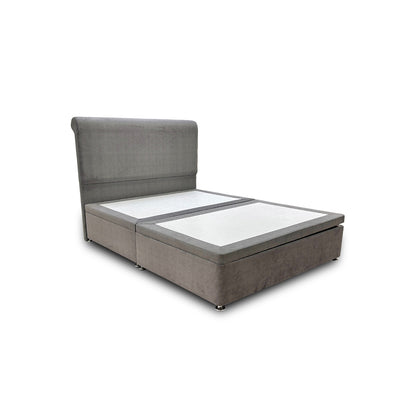 'Kash' Grey Velvet Side Ottoman Bed - King