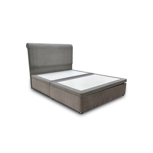'Kash' Grey Velvet Side Ottoman Bed - King