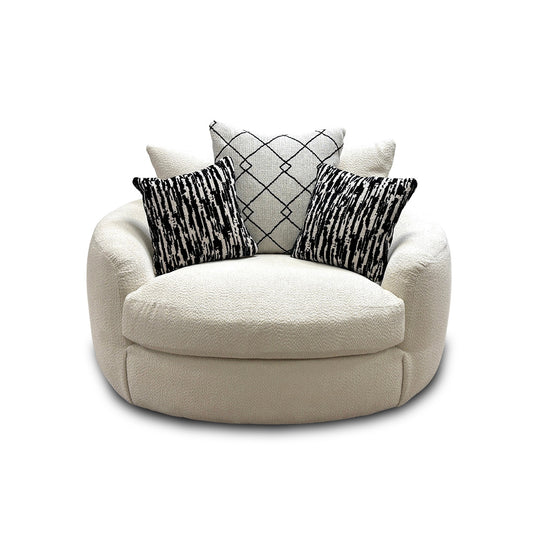 'Bow' Ecru Ivory Boucle Swivel Cuddler Sofa