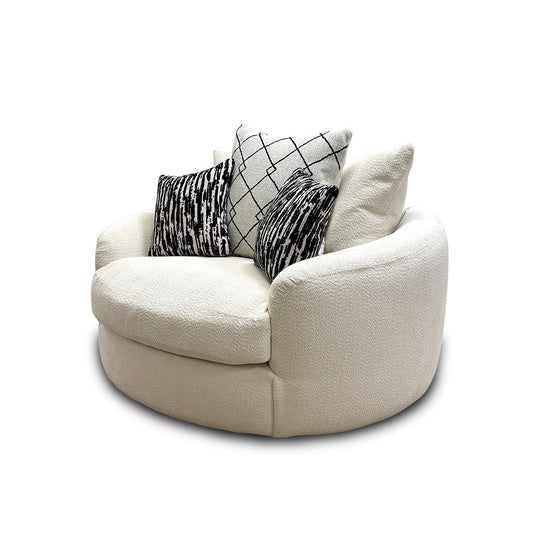 'Bow' Ecru Ivory Boucle Swivel Cuddler Sofa