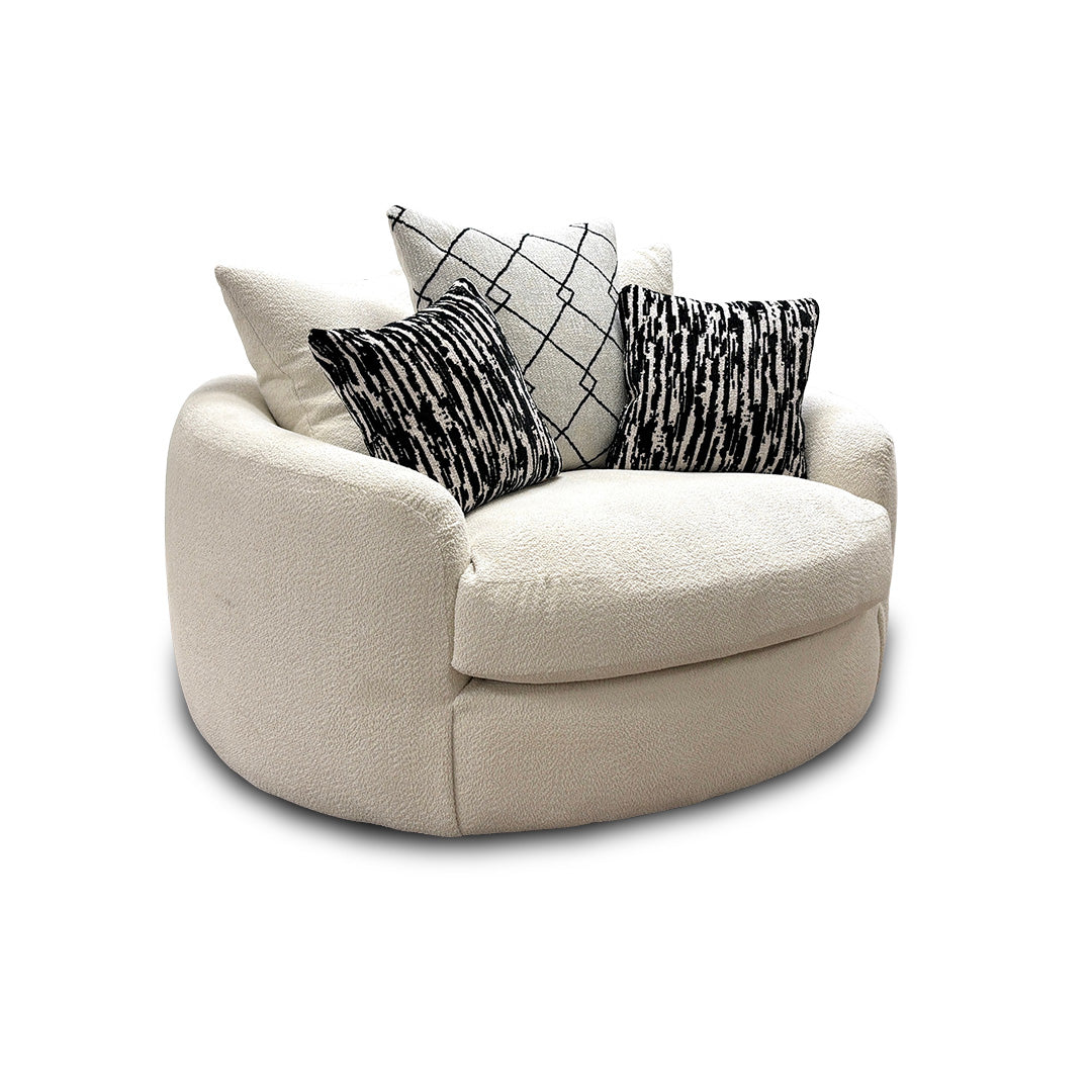 ‘Bow’ Ecru Ivory Boucle Swivel Cuddler Sofa