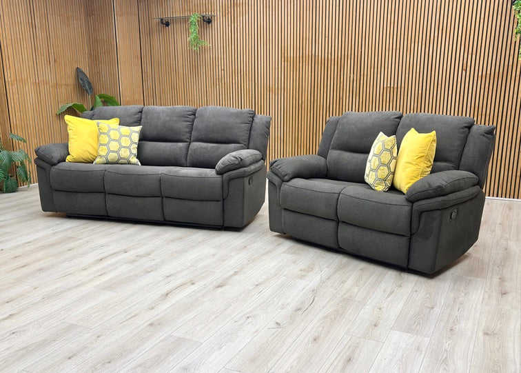 'Albion' Grey Chenille 3 + 2 Seater High Back Manual Recliner Sofa Set