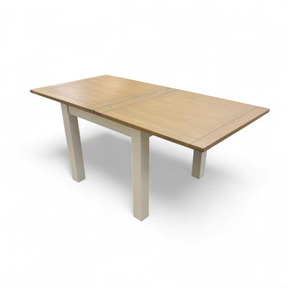 Side view of the 'Hamilton' Flip-Top Extending Dining Table in its fully extended (rectangle) position, seating up to 8 people