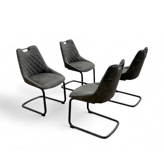 ‘Warrior’ Grey Fabric Set of 4 Cantilever Dining Chairs