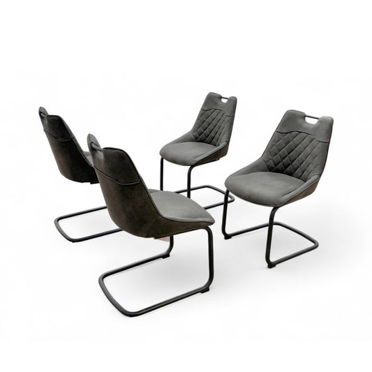 ‘Warrior’ Grey Fabric Set of 4 Cantilever Dining Chairs