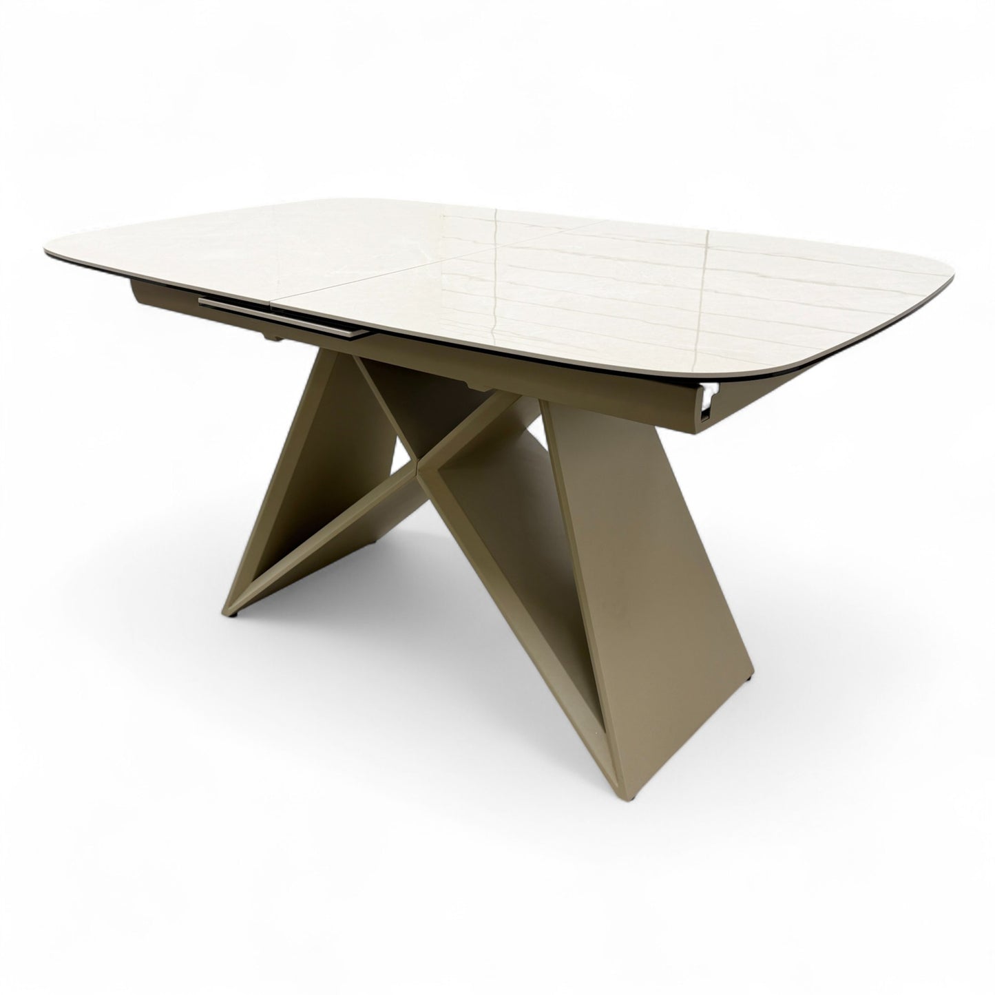 Shot showing the table partially extended, highlighting the extension leaf mechanism.