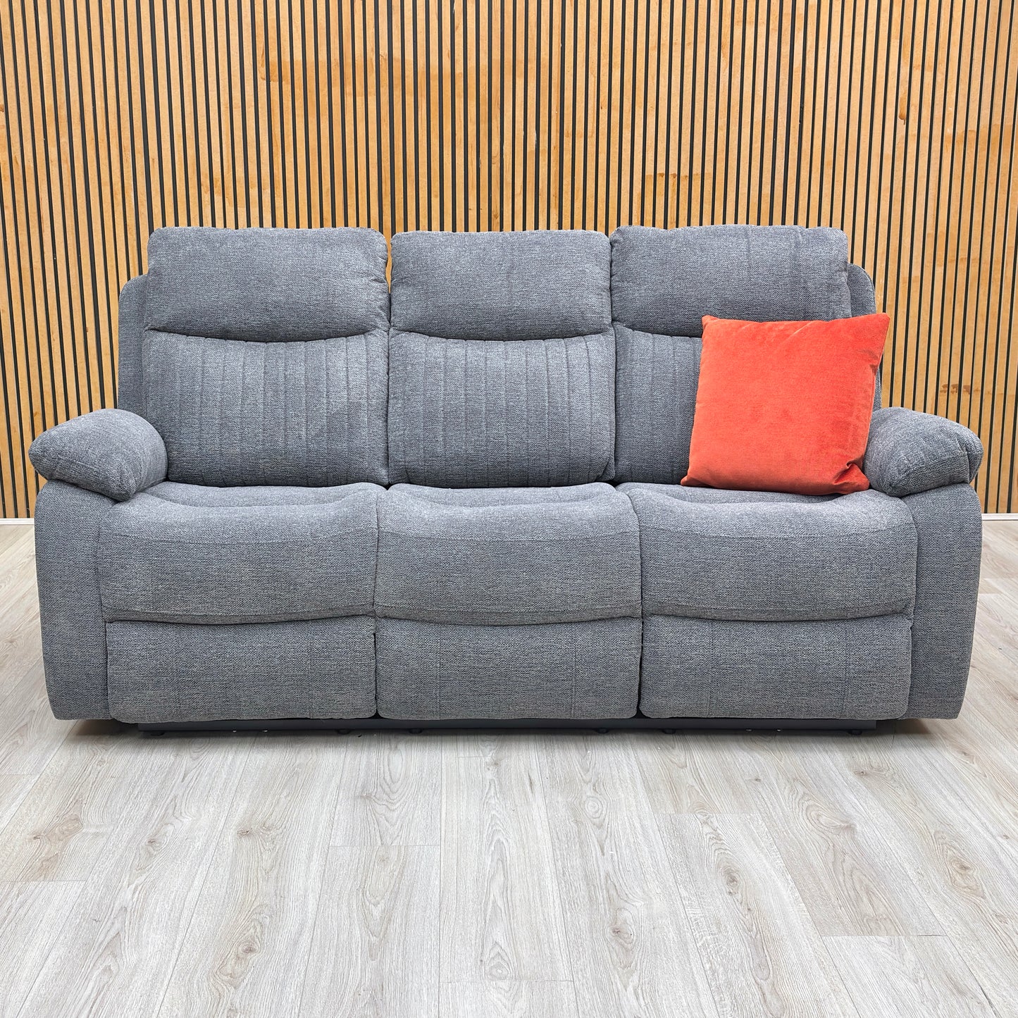 'Brystol’ Dark Grey Woven Fabric 3 Seater Power Recliner Sofa with Drop Down Cup Holder