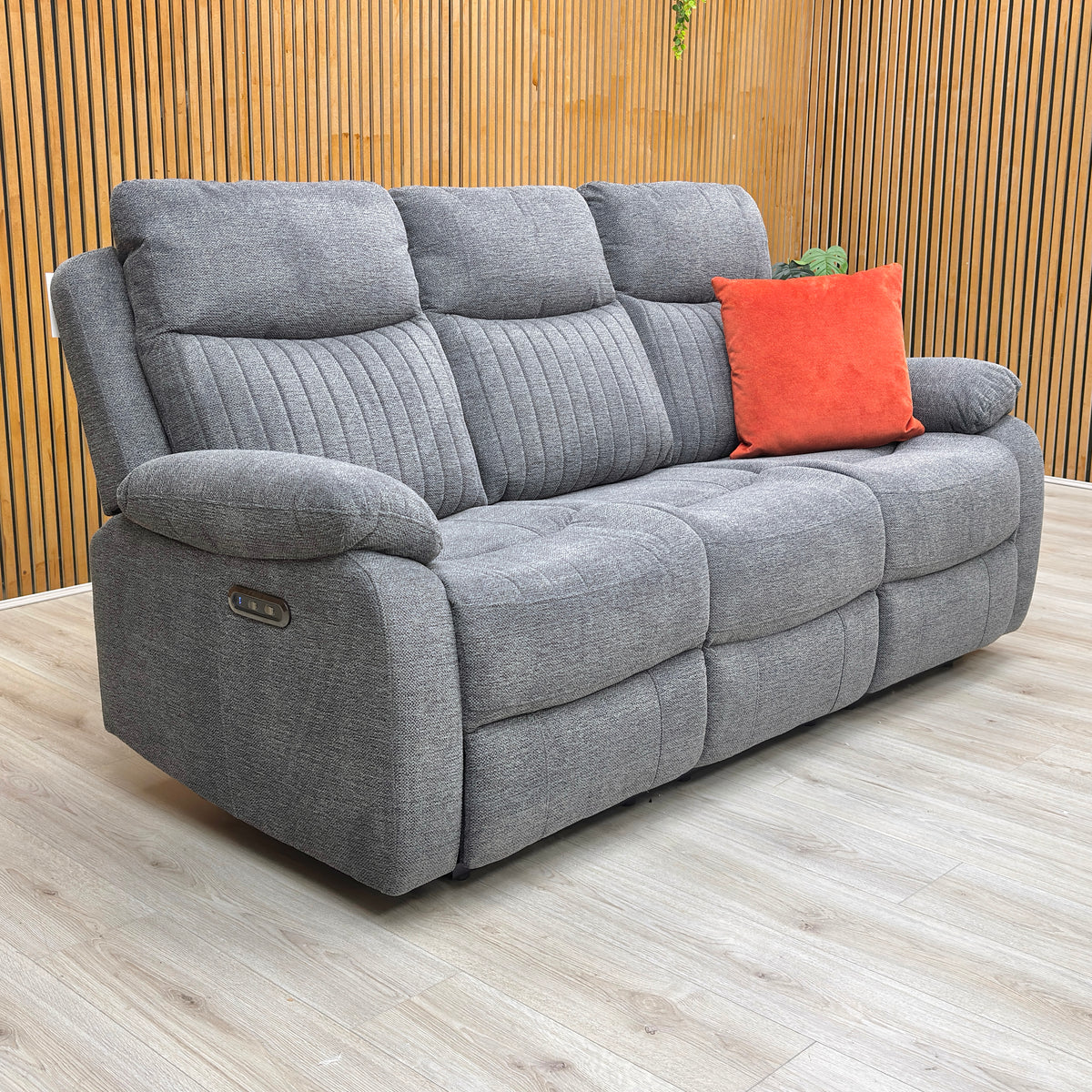 ‘Brystol’ Dark Grey Woven Fabric Set 3 + 2 Seater Power Recliner with Drop Down Cup Holder Sofa Set – view 3