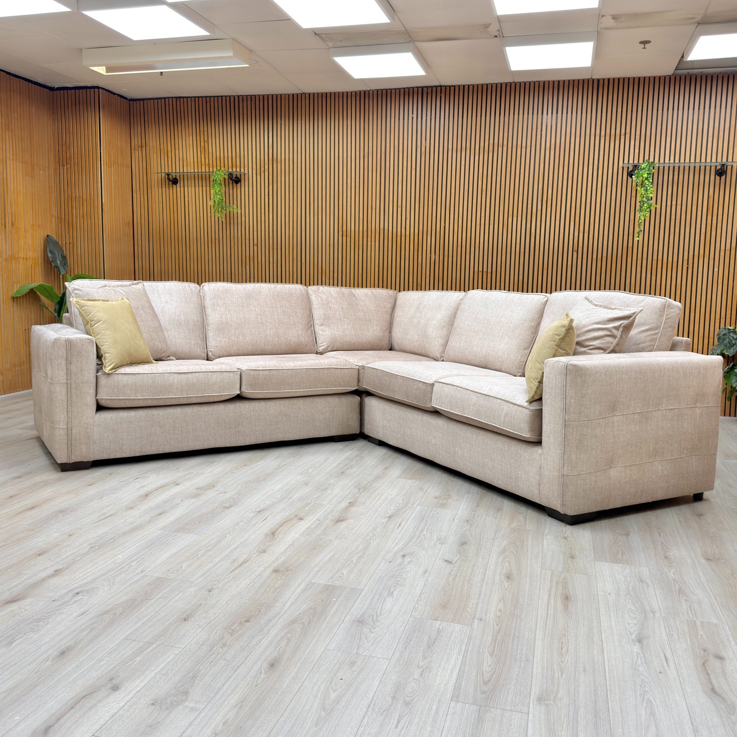 'Chelsea' Vogue Beige Velvet Formal Back 2 Corner 2 Sofa