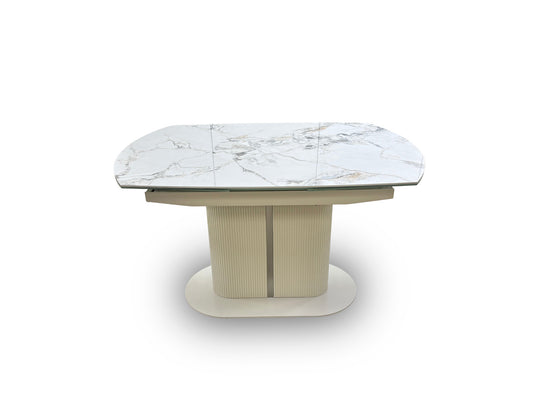 'Avorio' Marble-Effect Ceramic Top Swivel Extending Dining Table