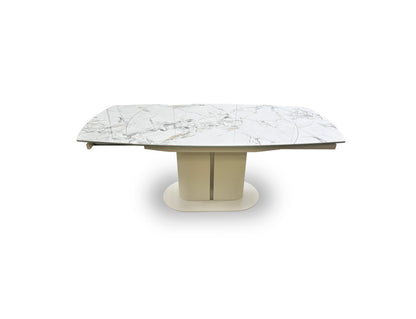 'Avorio' Marble-Effect Ceramic Top Swivel Extending Dining Table