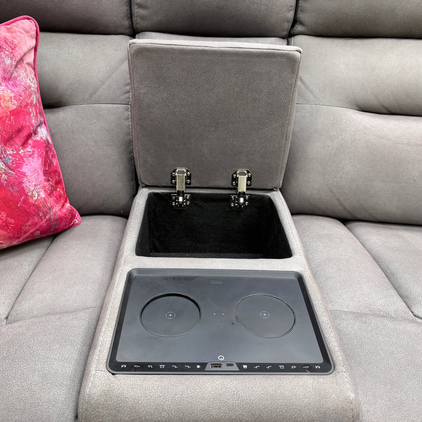 'Cinemax' Nappa Grey Media 2 Seater Fabric Power Recliner Sofa with Power Headrests