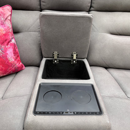 'Cinemax' Nappa Grey Media 2 Seater Fabric Power Recliner Sofa with Power Headrests
