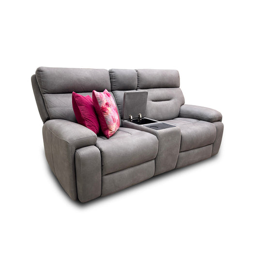 'Cinemax' Nappa Grey Media 2 Seater Fabric Power Recliner Sofa with Power Headrests