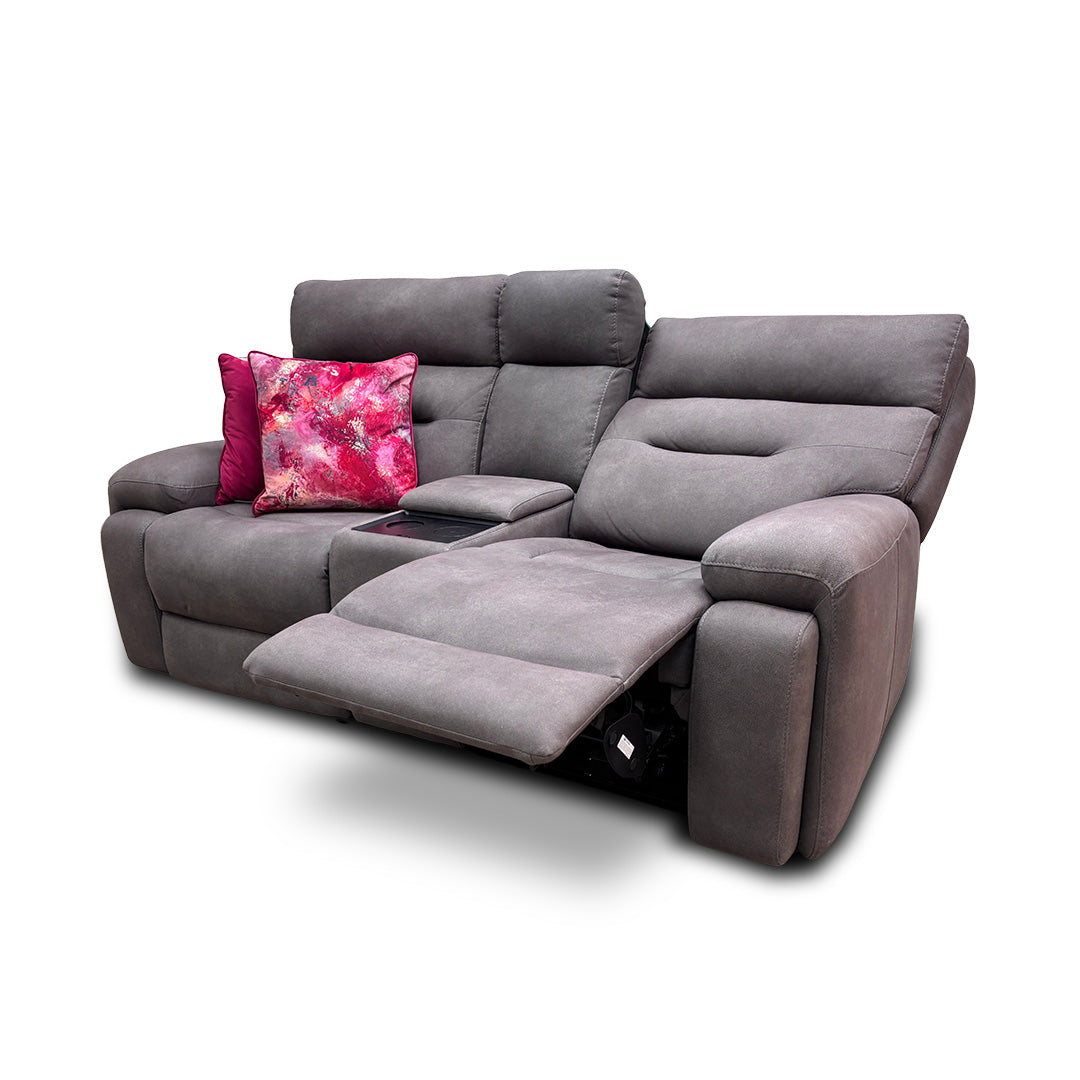 'Cinemax' Nappa Grey Media 2 Seater Fabric Power Recliner Sofa with Power Headrests