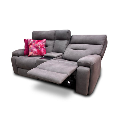 'Cinemax' Nappa Grey Media 2 Seater Fabric Power Recliner Sofa with Power Headrests