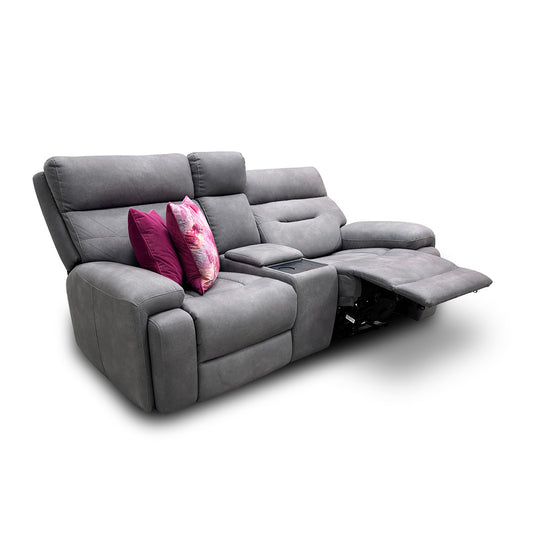 'Cinemax' Nappa Grey Media 2 Seater Fabric Power Recliner Sofa with Power Headrests