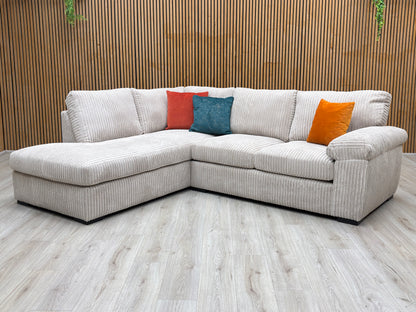 'Amalfi' Cream Jumbo Cord Fabric Standard Back Left Hand 3 Seater Chaise Sofa