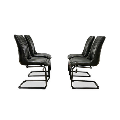 ‘Dee' Dark Olive Set of 4 Cantilever Real Leather Dining Chairs