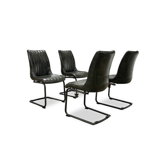 ‘Dee' Dark Olive Set of 4 Cantilever Real Leather Dining Chairs