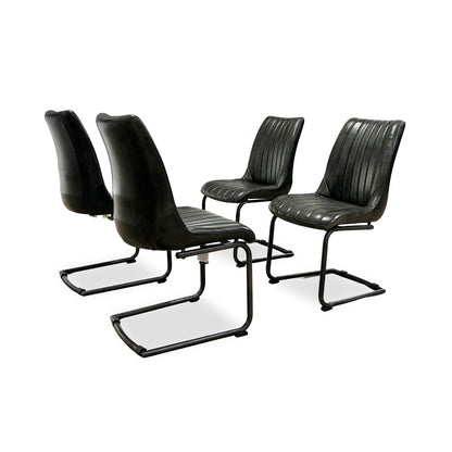 ‘Dee' Dark Olive Set of 4 Cantilever Real Leather Dining Chairs