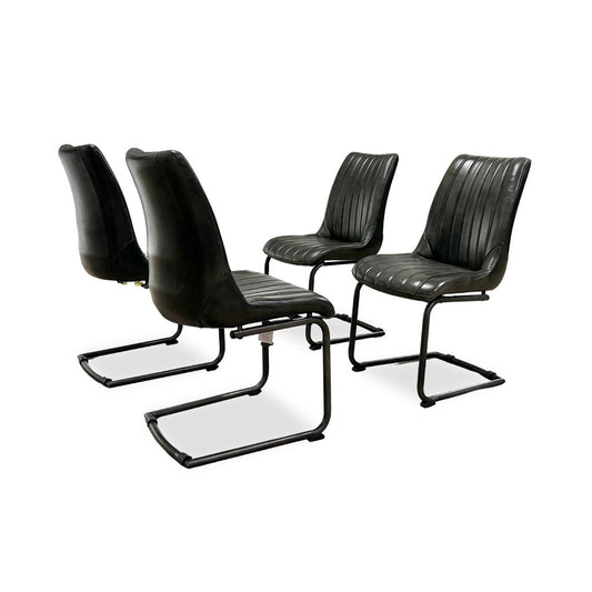 ‘Dee' Dark Olive Set of 4 Cantilever Real Leather Dining Chairs