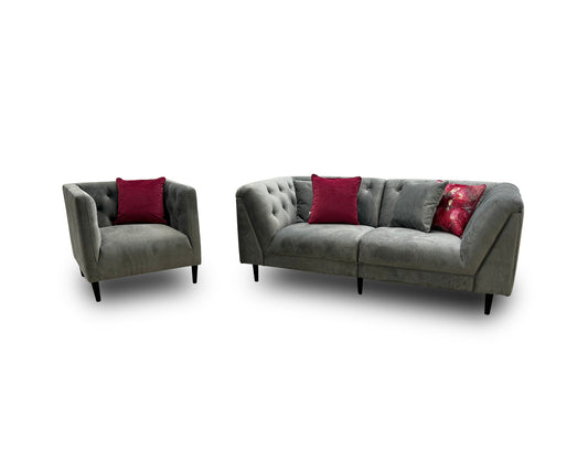 'Bridgerton’ Vader Slate All Over Etched Velvet 3 Seater Split Sofa + Accent Chair
