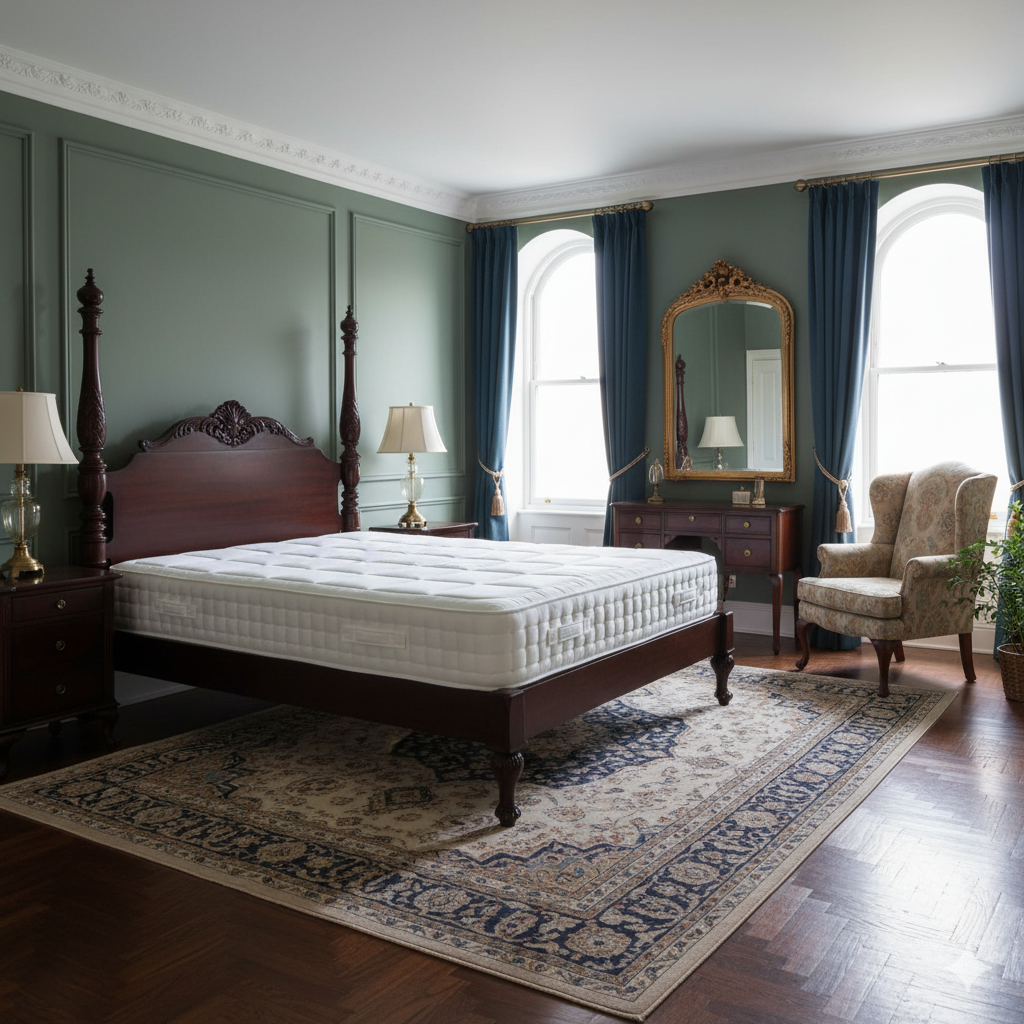 A victorian style bedroom with a Harrison Spinks ‘Marlowe’ 12000 Pocket Spring Mattress with Split Tension (Medium + Firm) - King 