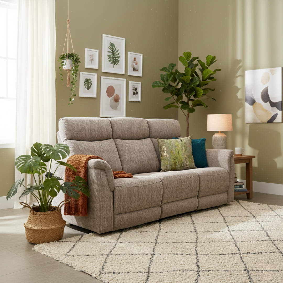 Living Room of the Maude Power Recliner Sofa, showcasing the high back design.