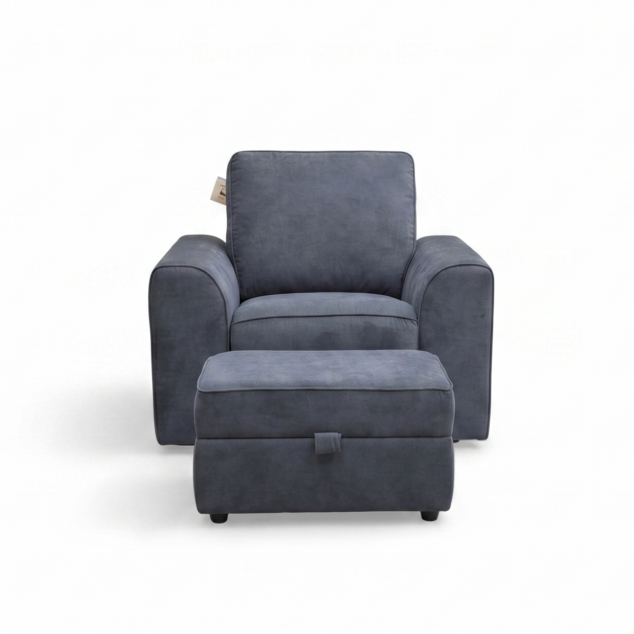 ‘Orka’ Black Plaza Linen Non Quilted Power Recliner Armchair + Large Storage Footstool