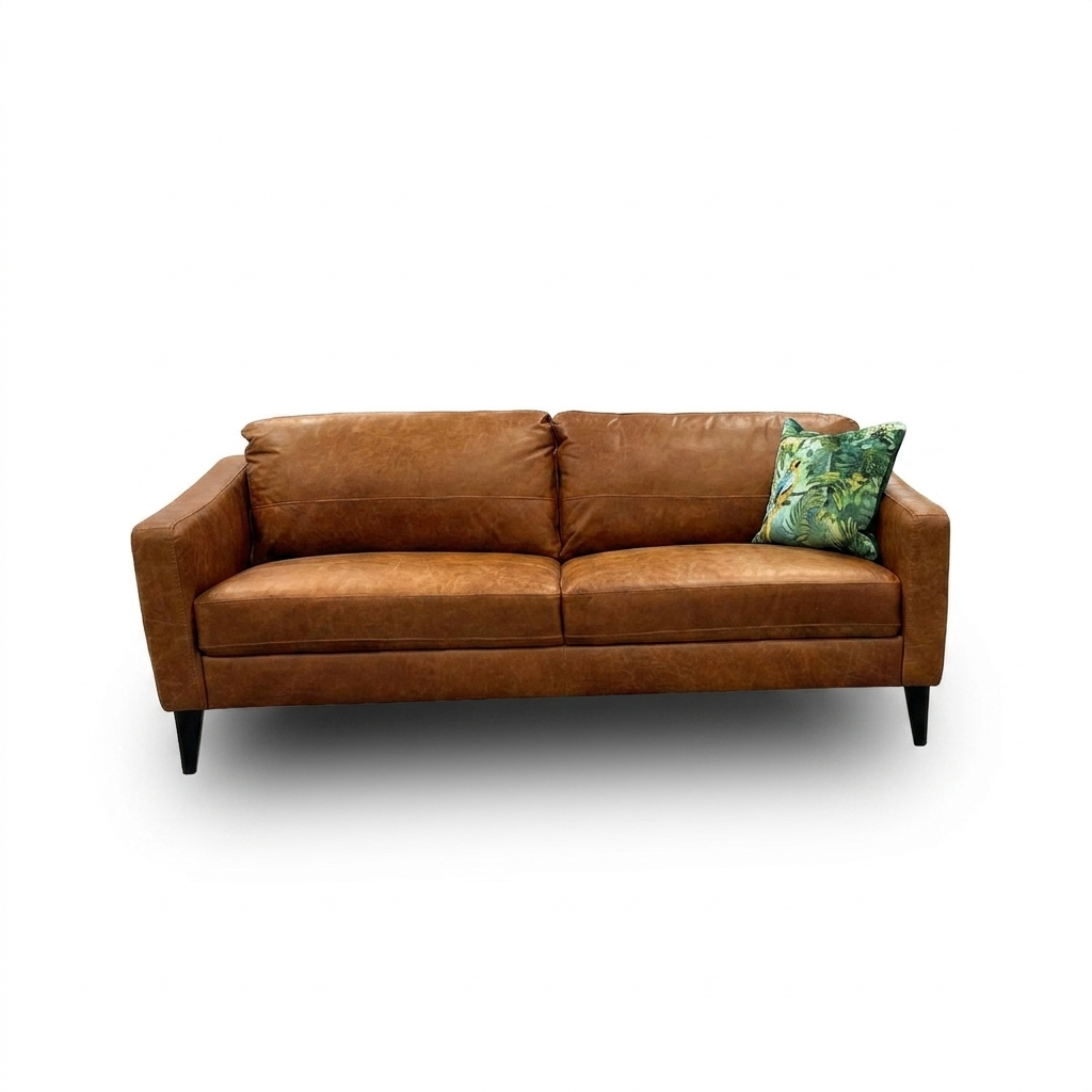 'Oslo' Teak Italian Distressed Leather 3 Seater Sofa