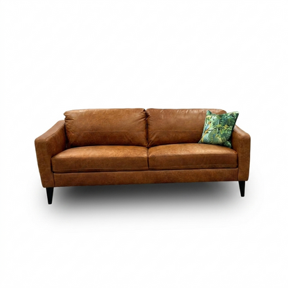 'Oslo' Teak Italian Distressed Leather 3 Seater Sofa