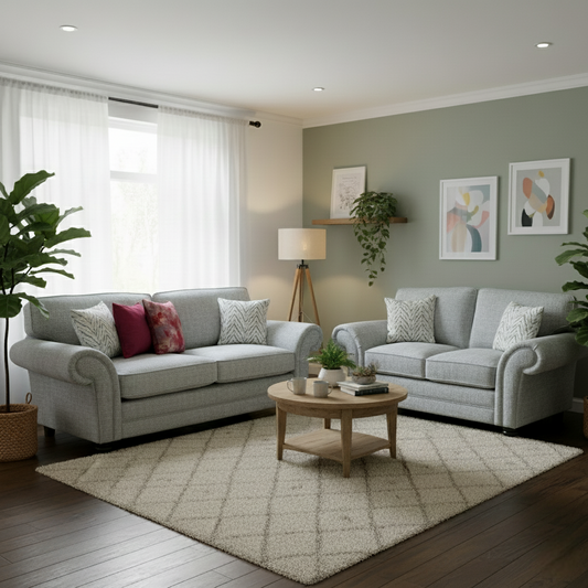 'Clara' Silver Woven Fabric 3 + 2 Seater Sofa Set