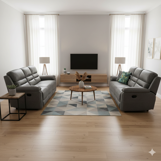 'Azzurri' Grey Endurance Fabric Manual Recliner 3 + 2 Seater Sofa Set