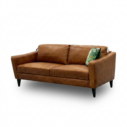 'Oslo' Teak Italian Distressed Leather 3 Seater Sofa