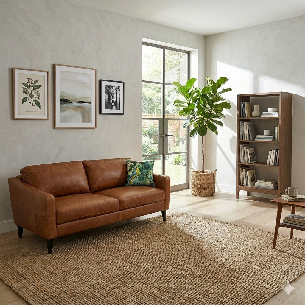 'Oslo' Teak Italian Distressed Leather 3 Seater Sofa