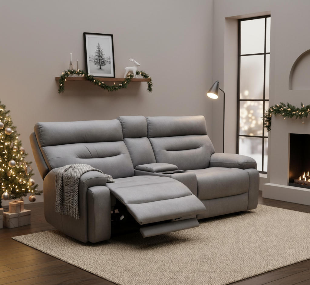 ‘Cinemax’ Nappa Grey Np-1107 Media 3 Seater Fabric Power Recliner Sofa with Power Headrests